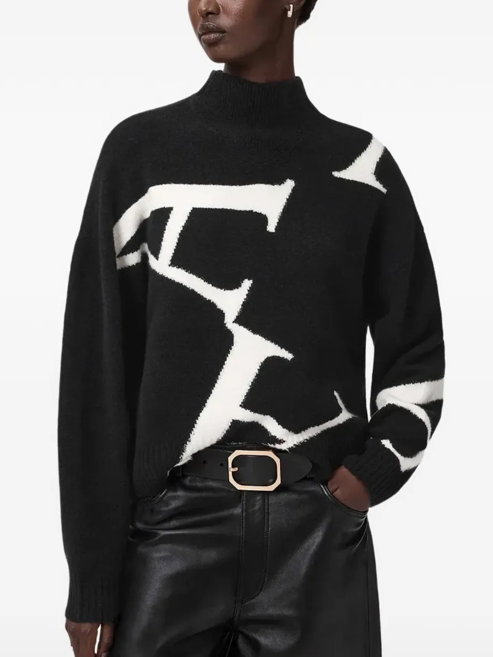 Allsaints A Star Jumper in Black / Chalk White - M